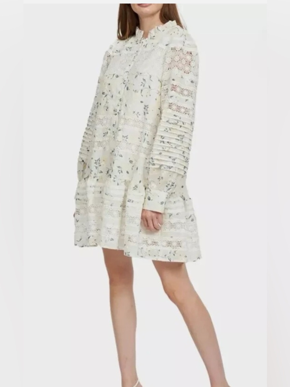 En Saison Lace-Trim Floral Shift Dress in Cream